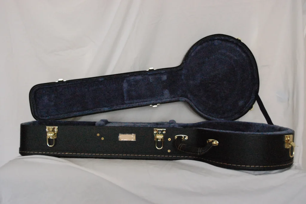 Open Top view of Black 5 String BANJO Case by Nacho Bizness