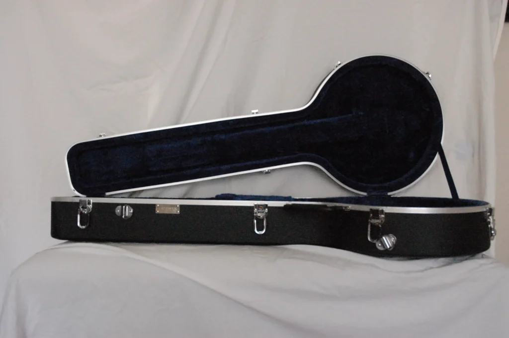 Open Top view of Black 5 String BANJO Case by Nacho Bizness