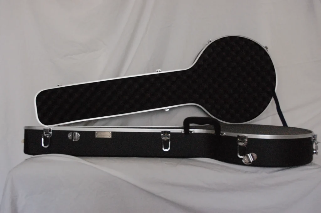 Open Top view of Black 5 String BANJO Case by Nacho Bizness