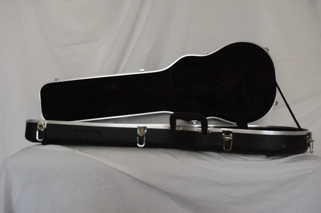 Open Top view of Black Les Paul Guitar Case by Nacho Bizness