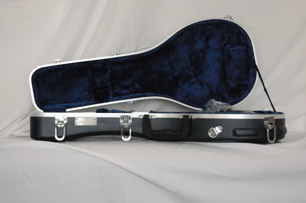 Open Top view of Black F Mandolin Case by Nacho Bizness